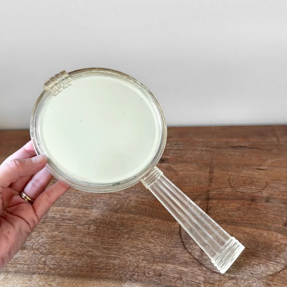 Lucite Vanity Vintage Clear Plastic MCM Handheld Mirror Acrylic Art Deco